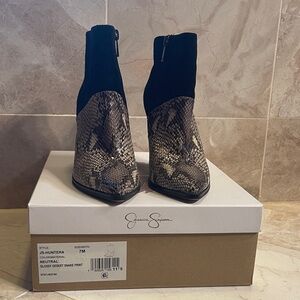Jessica Simpson Black and Brown Snake Print Heeled Boots